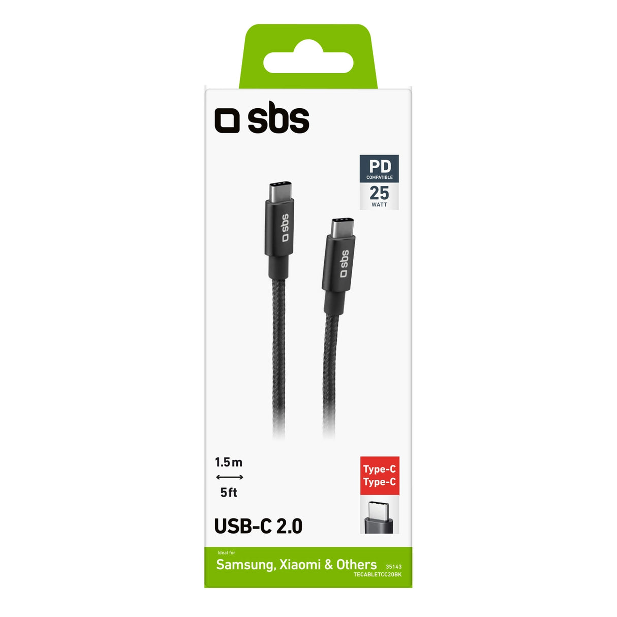 SBS TECABLETCC20BK USB-C Kabel - USB-C 25W Strømforsyning 1,5 m - Grå