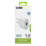 SBS TETR1USB2AWFAST 10W USB-A Wall Charger - hvid