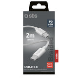 SBS TECABLETISSUETCC2G Kabel 2 x USB-C 2m 60W med strømforsyning - Grå