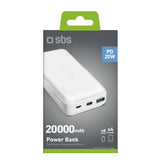 Powerbank SBS TTBB20000PD20W 20000 mAh 20W Power Delivery med MicroUSB, USB-C, USB-A - hvid