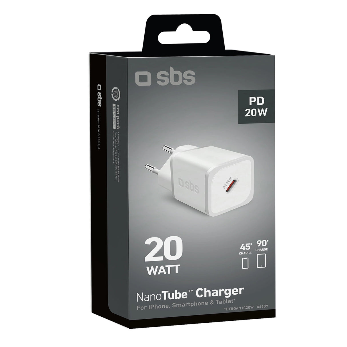 SBS TETRGAN1C20W 20W GaN Wall Charger med Power Delivery - hvid