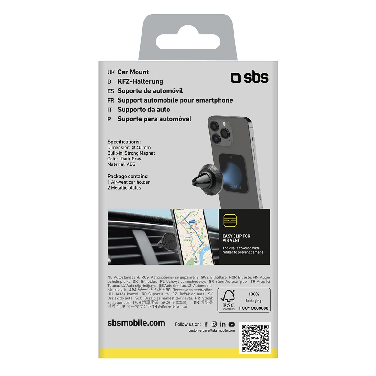 SBS TESUPMAGMCLIP smartphone holder magnetisk, til luftventil - sort