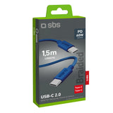 SBS TECABLETISSUETCCB USB-C - USB-C 1,5 m 60W flettet kabel - blå