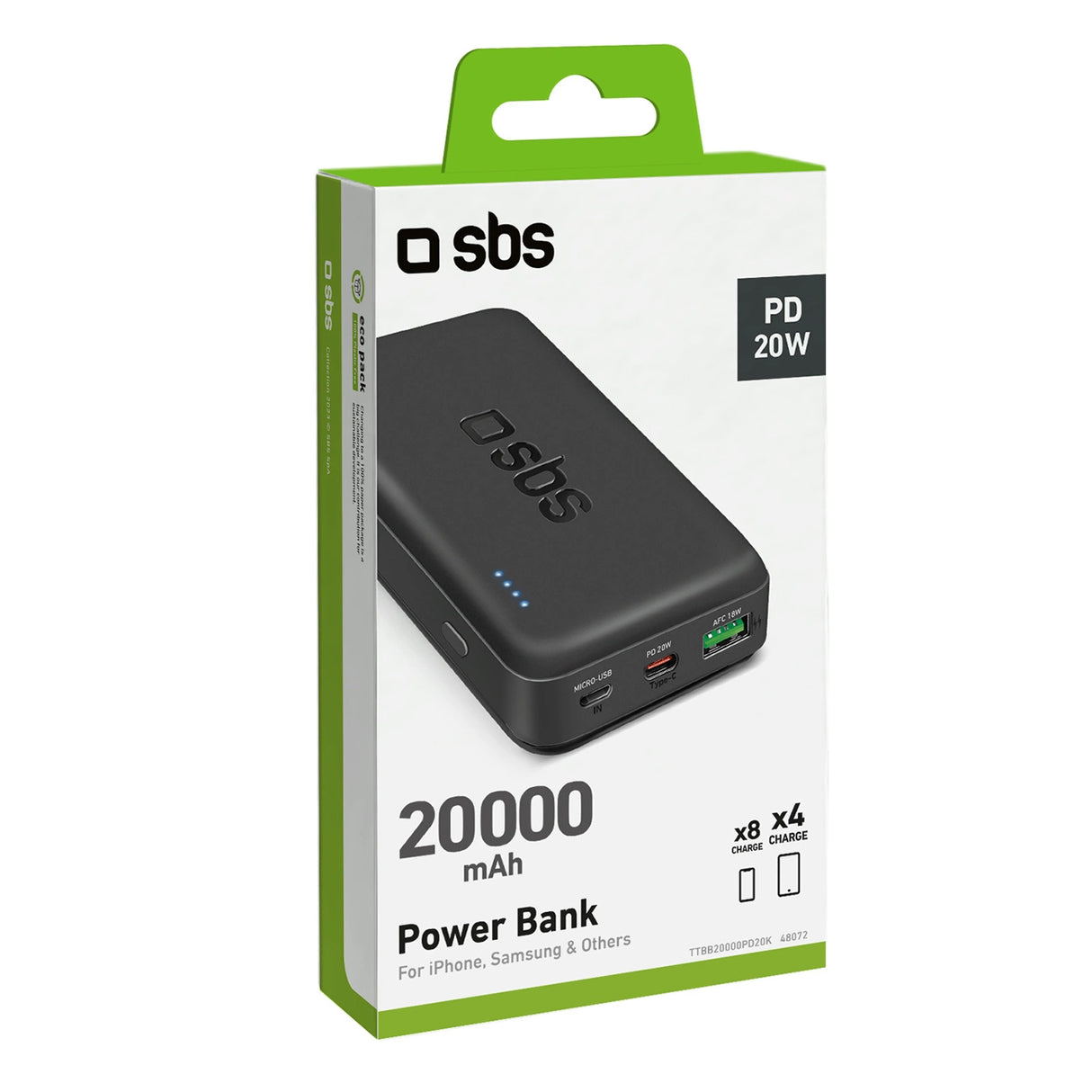 Powerbank SBS TTBB20000PD20K 20000 mAh 20W PD USB-C, USB-A, Micro-USB - sort