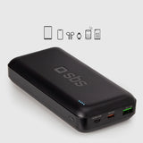 Powerbank SBS TTBB20000PD20K 20000 mAh 20W PD USB-C, USB-A, Micro-USB - sort