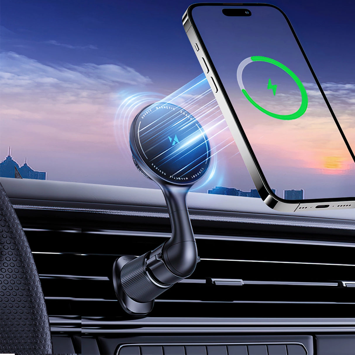 Wozinsky WCT5-6S4Y Bilholder med Qi/MagSafe 15W induktiv oplader til luftventilation - sort