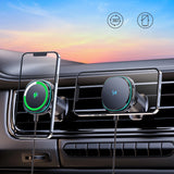 Wozinsky WCT5-Q6S2Y Bilholder med Qi/MagSafe 15W induktiv oplader til ventilationsgrill med ventilator - sort