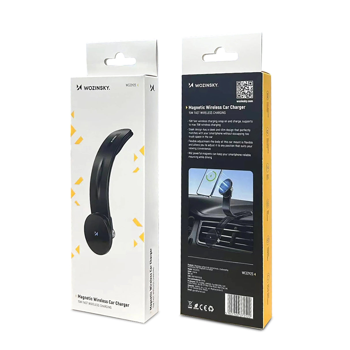 Wozinsky WCZ2Y2S Magnetisk bilholder med 15W MagSafe induktiv oplader til bil cockpit - sort