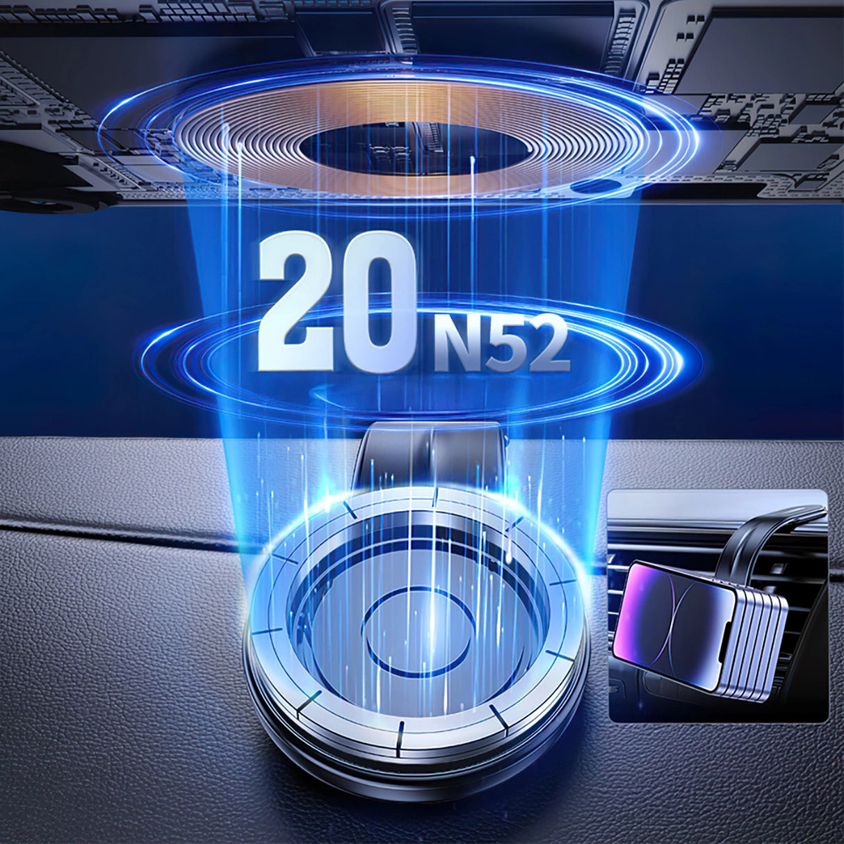 Wozinsky WCZ2Y2S Magnetisk bilholder med 15W MagSafe induktiv oplader til bil cockpit - sort