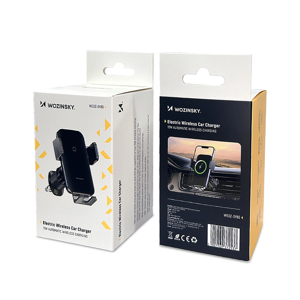 Wozinsky WEDZ-3Y8S klemme bilholder med 15W induktiv oplader til telefon på luftventilen - sort