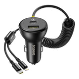 Baseus Circular 60W USB-A + USB-C Biloplader med indbygget Lightning + USB-C Kabel 1,4 m - sort