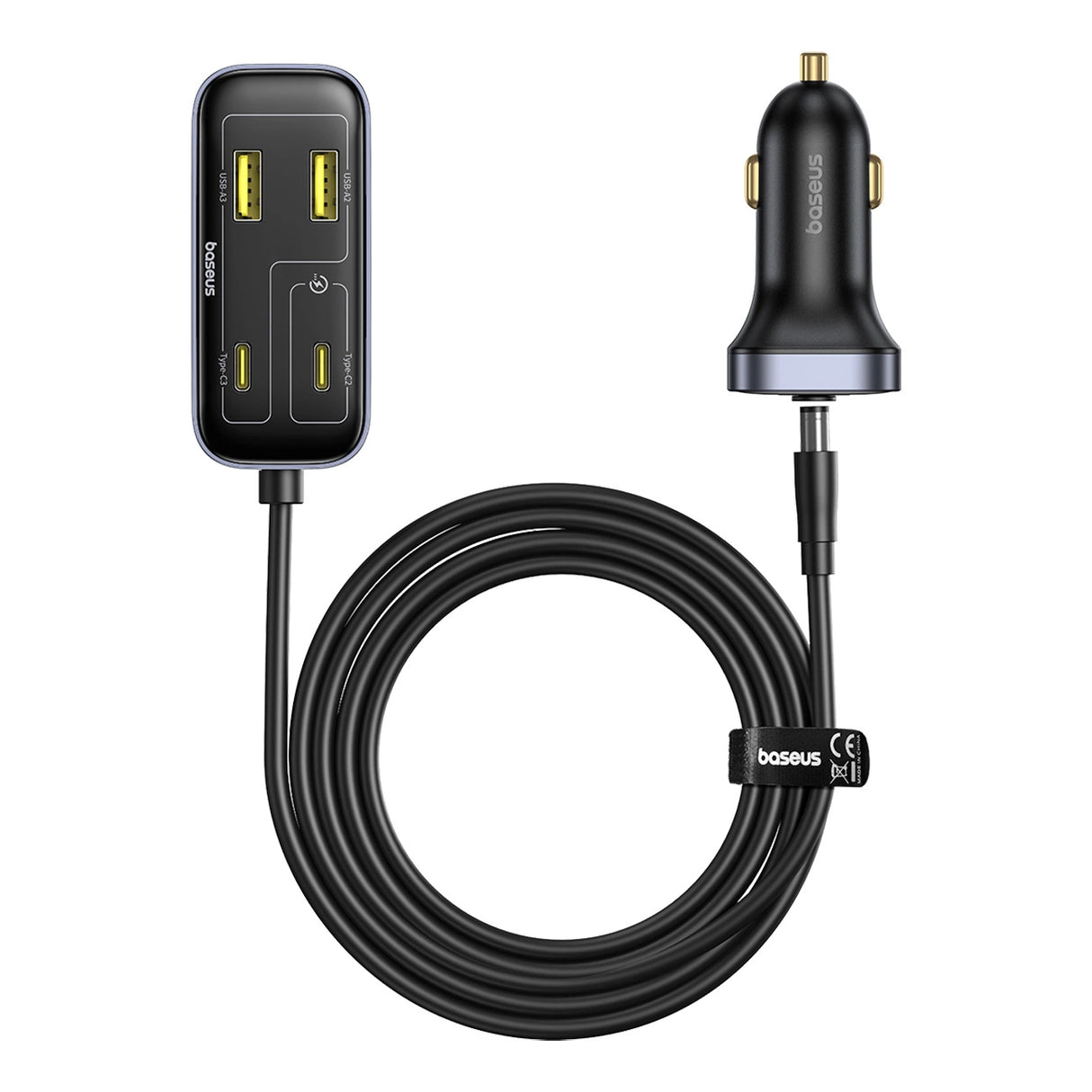 Baseus BackseatPal L1 110W Biloplader 3 x USB-A + 3 x USB-C med 1,5 m forlængerkabler - sort