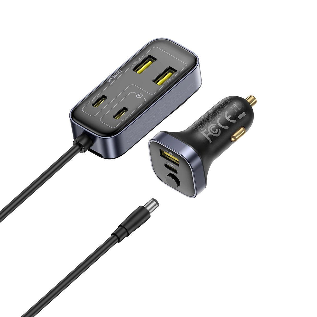 Baseus BackseatPal L1 110W Biloplader 3 x USB-A + 3 x USB-C med 1,5 m forlængerkabler - sort
