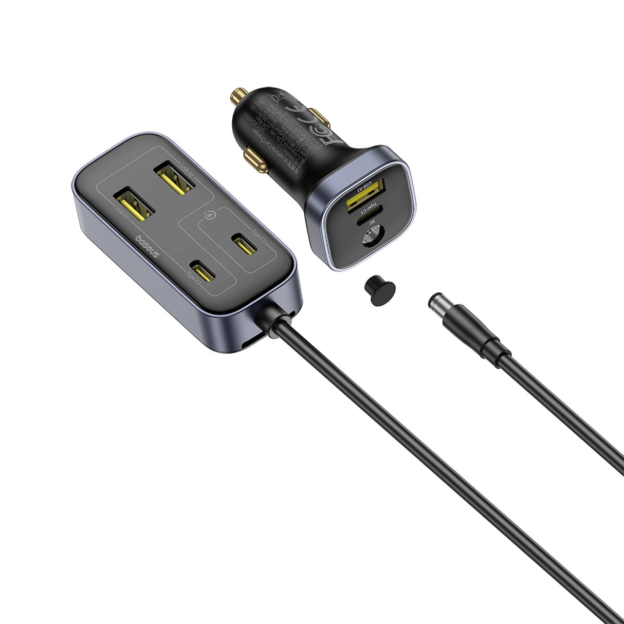 Baseus BackseatPal L1 110W Biloplader 3 x USB-A + 3 x USB-C med 1,5 m forlængerkabler - sort