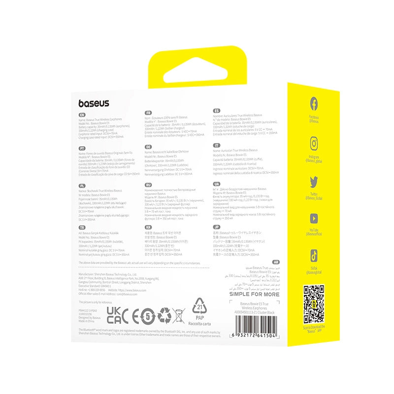 Baseus Bowie E5 TWS trådløse hovedtelefoner - sort