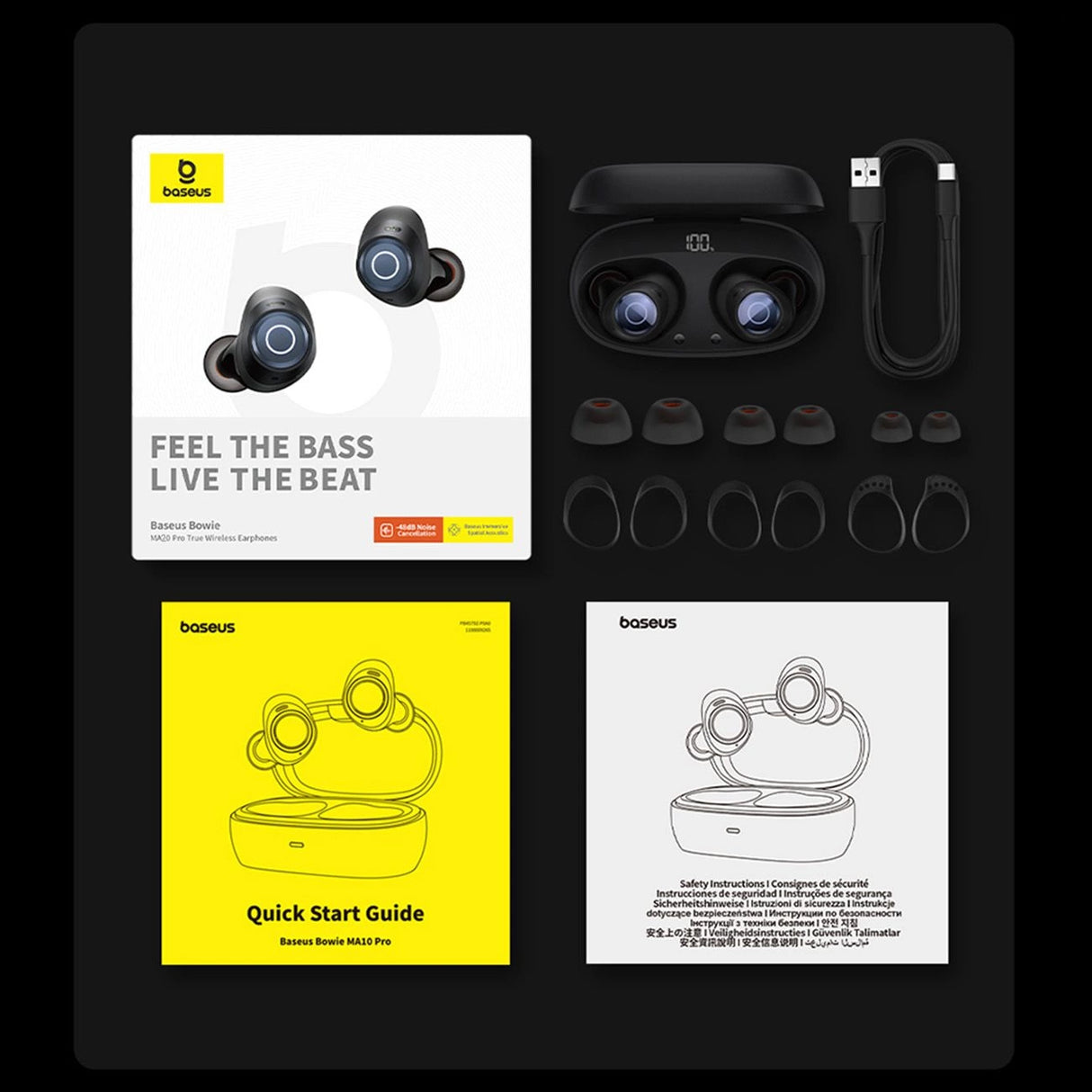Baseus Bowie MA20 Pro TWS trådløse hovedtelefoner med ANC og IPX6 - sort