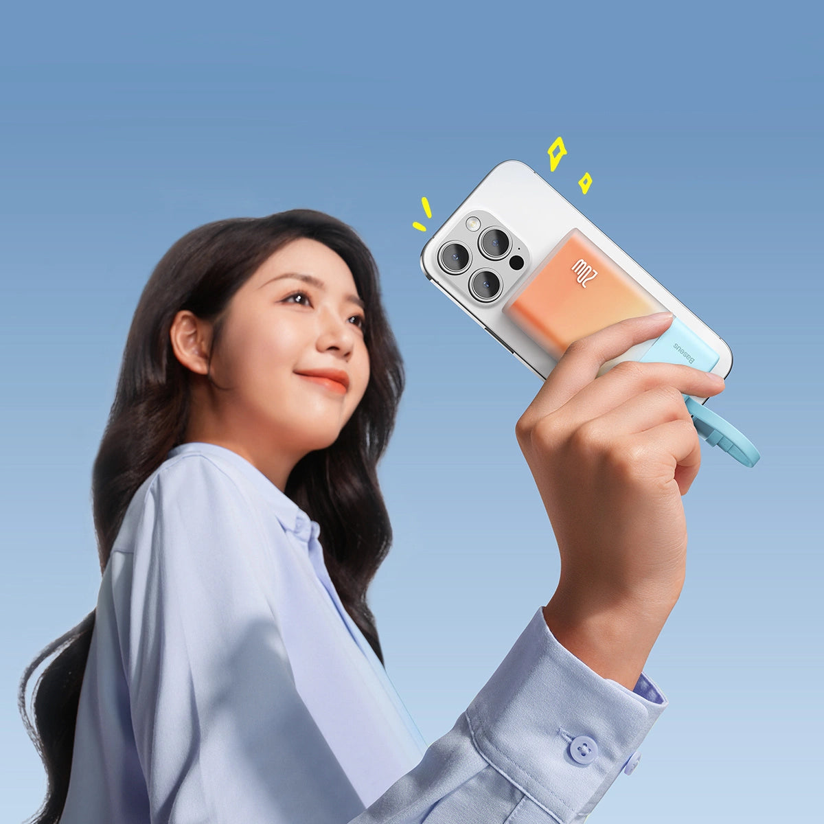 Baseus Popsicle 5200mAh 20W Powerbank med indbygget lynkabel (+ hvid Baseus Simple USB-C - USB-C 60W / 20V / 3A / 30cm kabel) - Blå-Orange