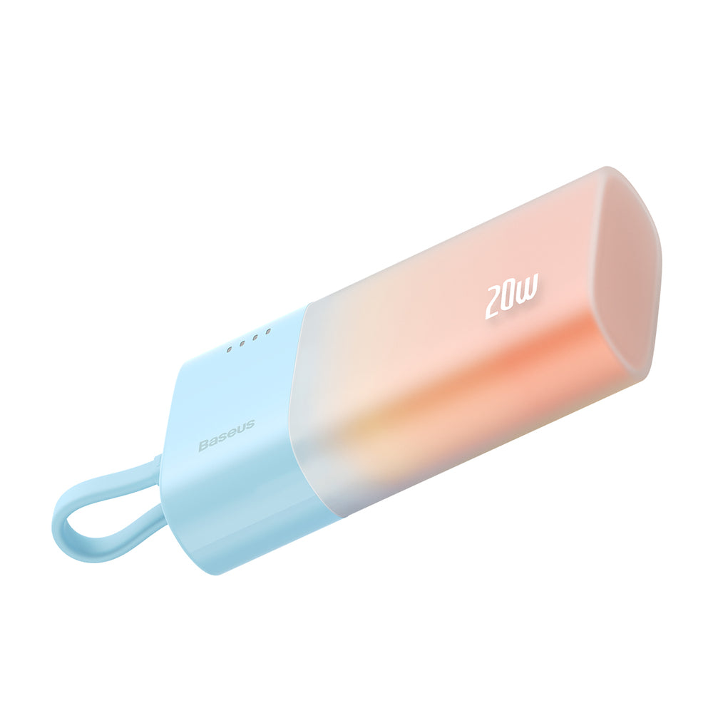 Baseus Popsicle 5200mAh 20W Powerbank with Built-in Lightning Cable (+ White Baseus Simple USB-C - USB-C 60W/20V/3A/30cm Cable) - Blue-Orange