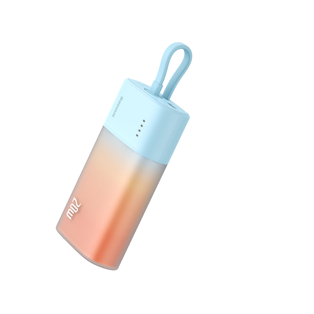 Baseus Popsicle 5200mAh 20W Powerbank with Built-in Lightning Cable (+ White Baseus Simple USB-C - USB-C 60W/20V/3A/30cm Cable) - Blue-Orange