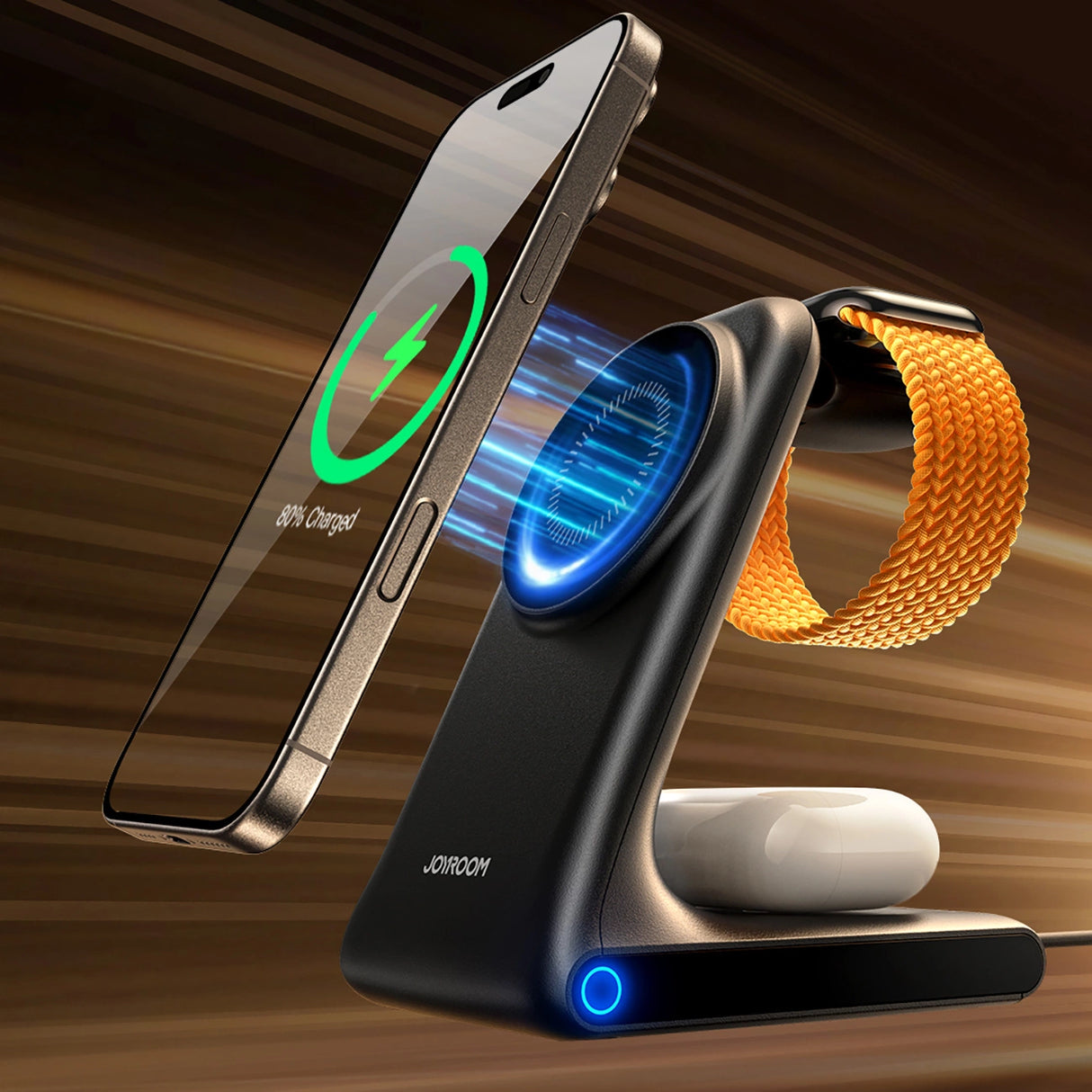 Joyroom JR-W15 trådløs oplader 3 i 1 opladningsplads med MagSafe - sort