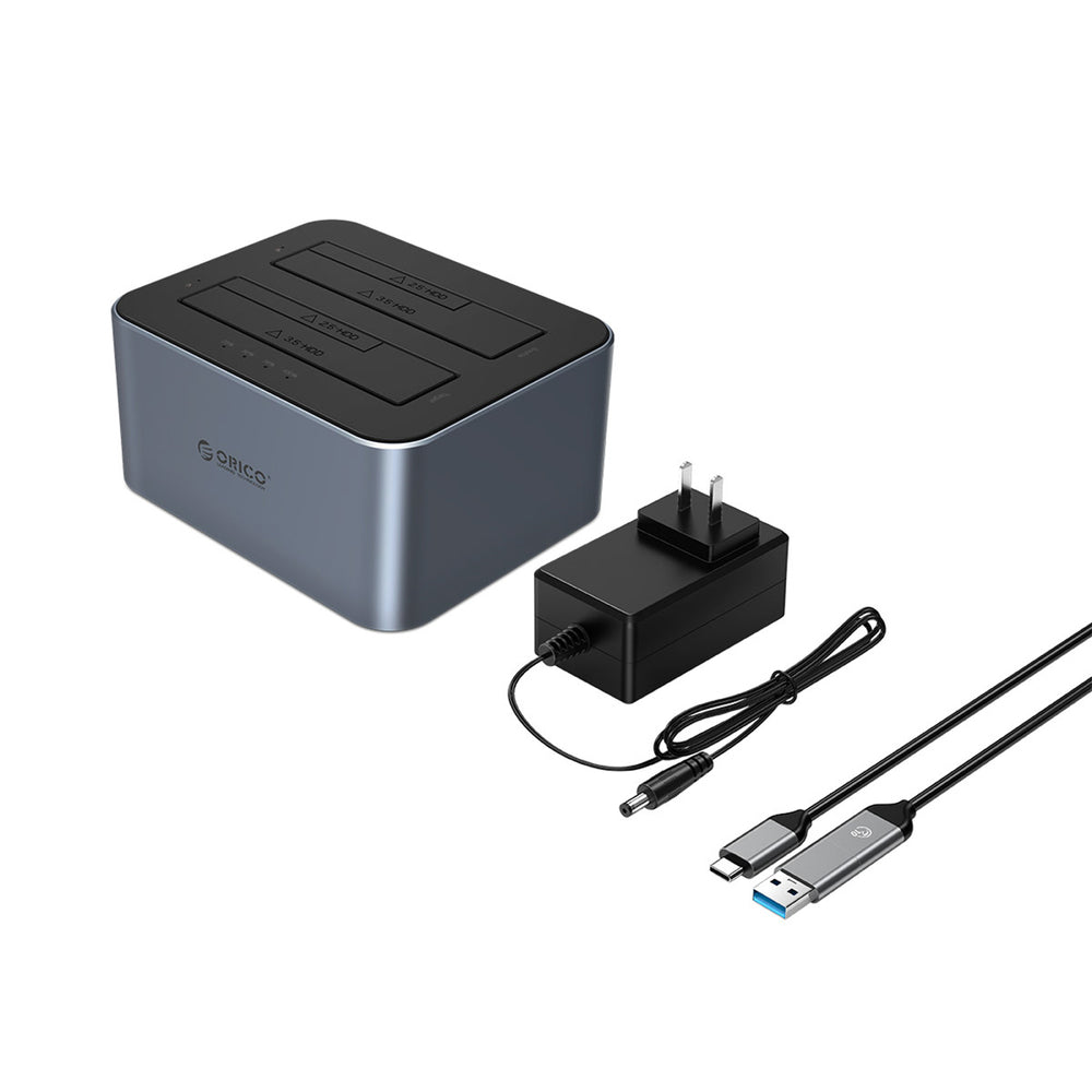 Orico 6626C3-C-V1 2-Drive Docking Station med Offline Clone Function 2.5"/3.5" SATA HDD/SSD - Grå