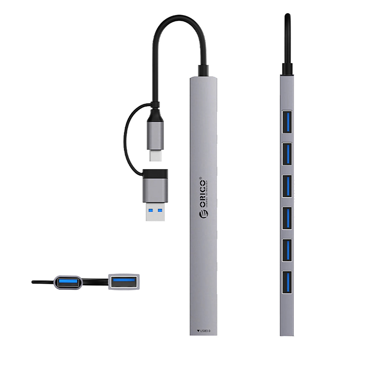 Orico YSA2-U3 USB-A/USB-C Hub Docking Station 1x USB-A 3.0 + 6x USB-A 2.0 - Gray