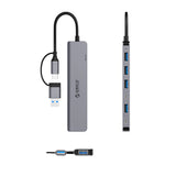 Orico YSA7-U3 USB-A/USB-C Hub Docking Station 4x USB-A 2.0 + 1x USB-A 3.0 + 2x USB-C 2.0 - Grå