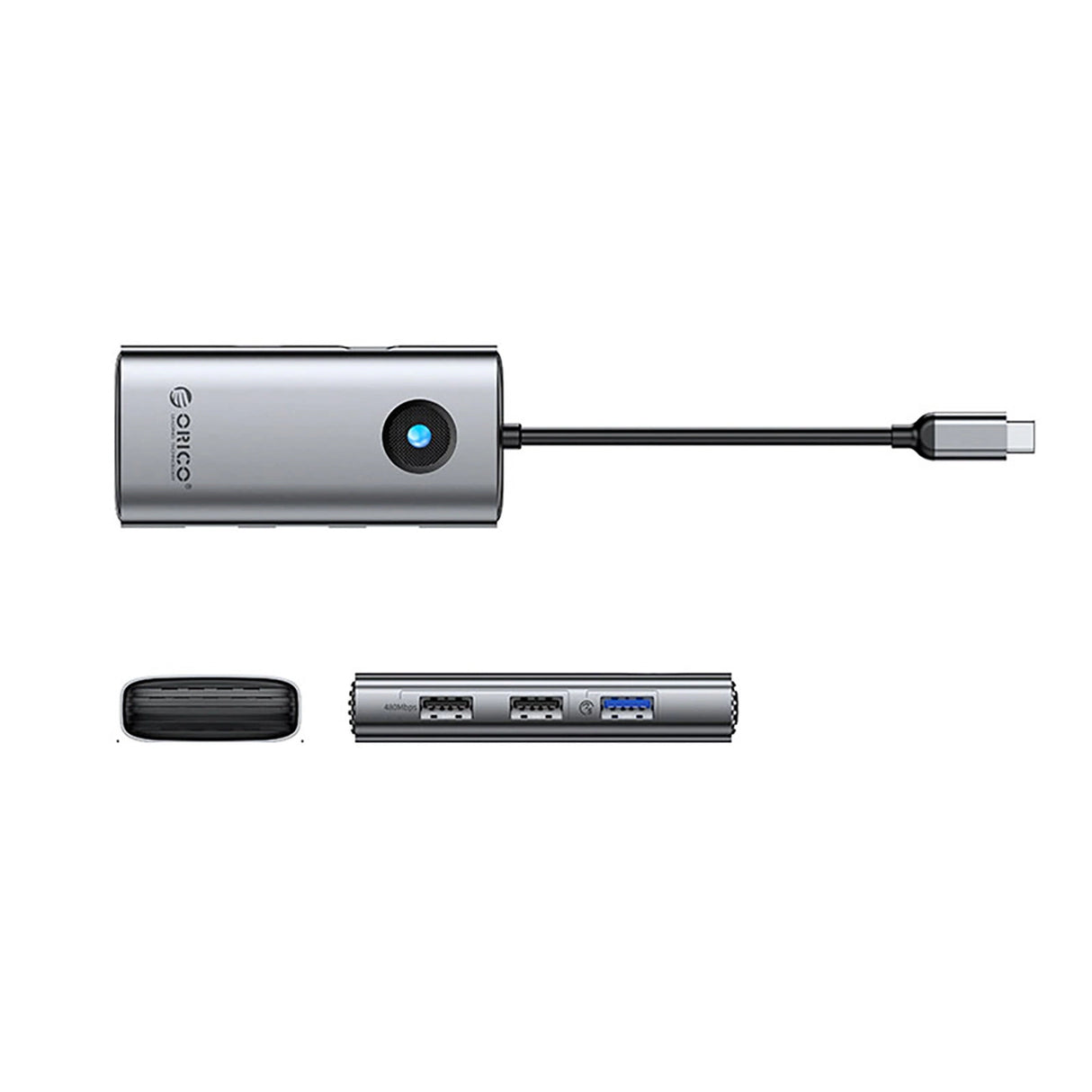 Orico PW11-5P USB-C Hub Docking Station 1x USB-A 3.0 + 2x USB-A 2.0 + 1x USB-C PD + 1x HDMI - Gray