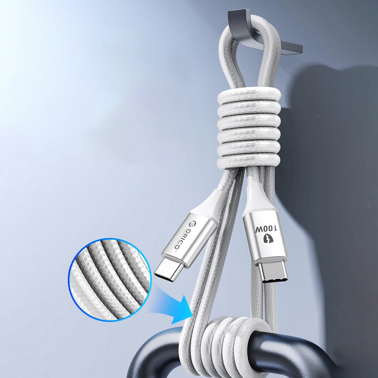 Orico CDX 100W 5A Power Delivery USB-C - USB-C 1m Kabel - Hvid