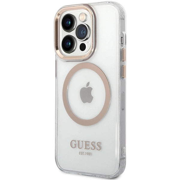 Guess Metal Outline MagSafe-hylster til iPhone 15 Pro - guld