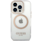 Guess Metal Outline MagSafe-hylster til iPhone 15 Pro - guld