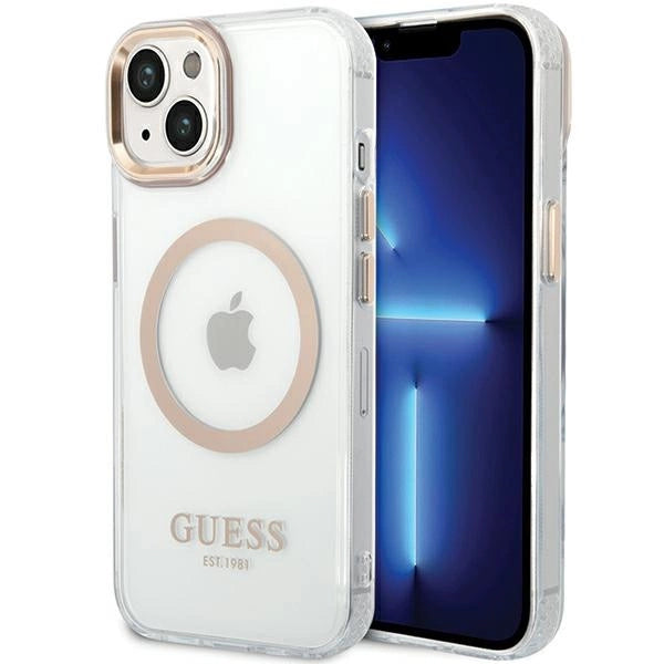 Guess Metal Outline MagSafe Case til iPhone 15 Plus / 14 Plus - Guld
