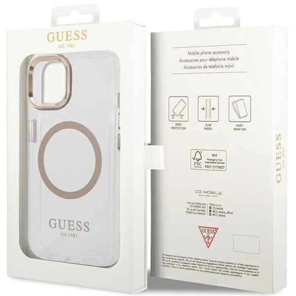 Guess Metal Outline MagSafe Case til iPhone 15 Plus / 14 Plus - Guld