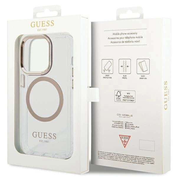 Guess Metal Outline Magsafe iPhone 15 Pro Max Case - Gold