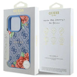 Guess 4G Flowers Print MagSafe-hylster til iPhone 16 Pro - blå