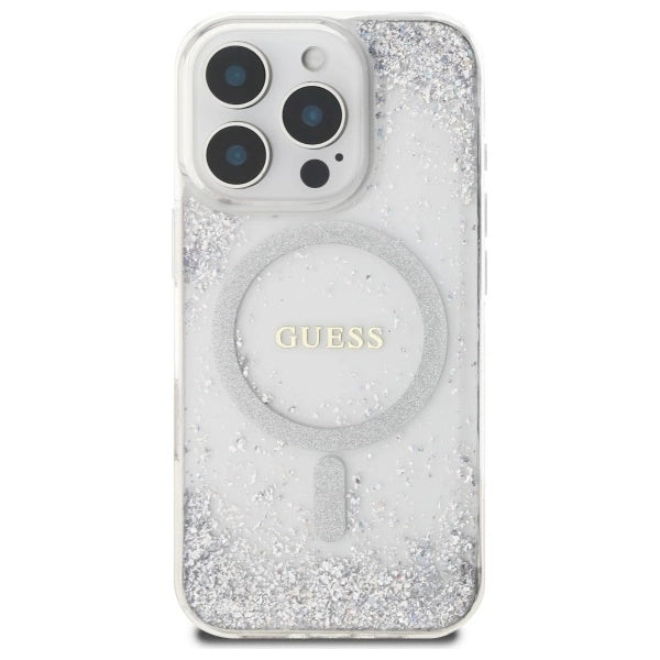 Guess Resin Gradient Glitter MagSafe-hylster til iPhone 16 Pro - sølv
