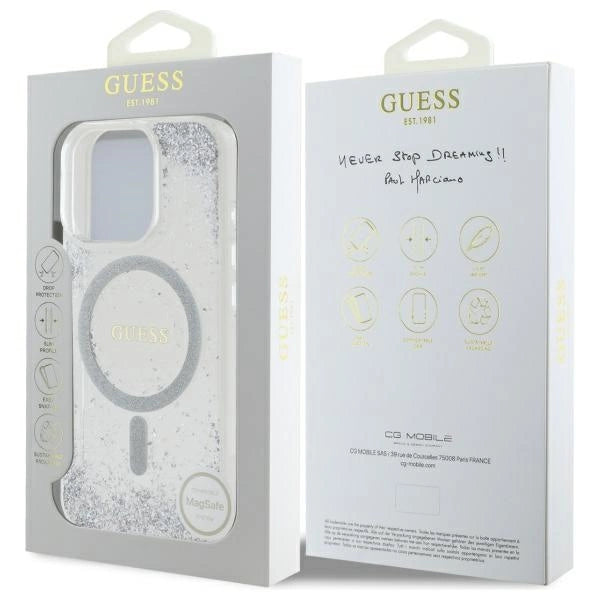Guess Resin Gradient Glitter MagSafe-hylster til iPhone 16 Pro - sølv