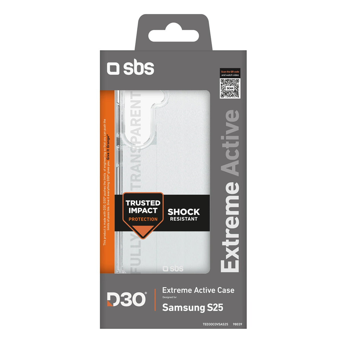 SBS D3O Case til Samsung Galaxy S25 - Gennemsigtig