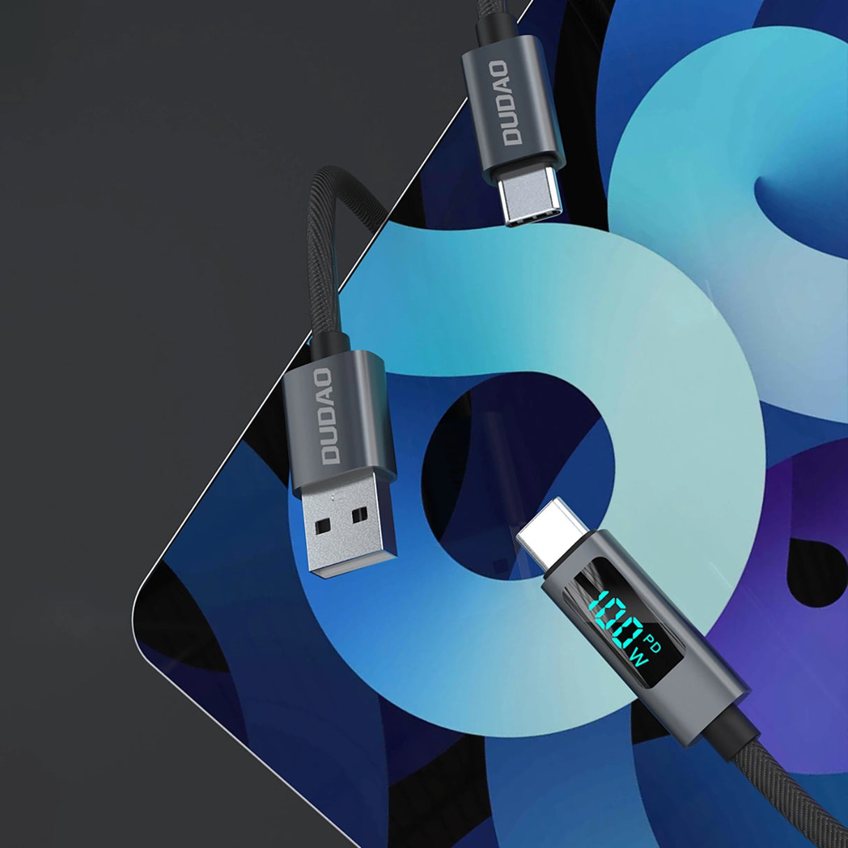 Dudao L7C USB-C - USB-C 100W-kabel med LED-skærm 1m - sort