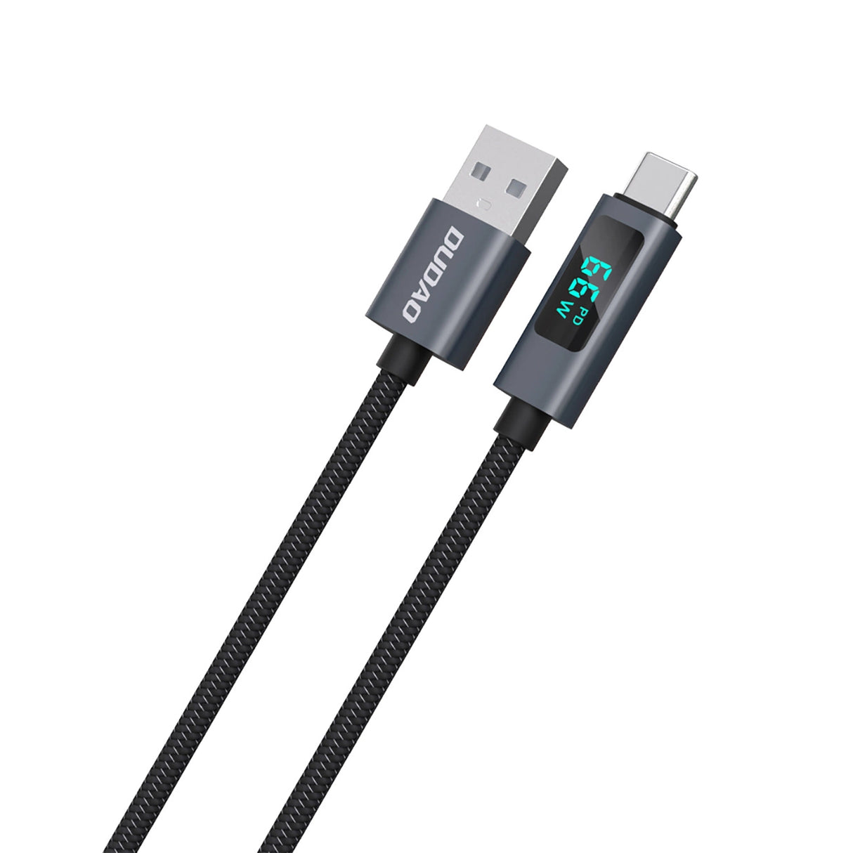 Dudao L7T USB-A - USB-C 66W Kabel med LED-display 1m - sort