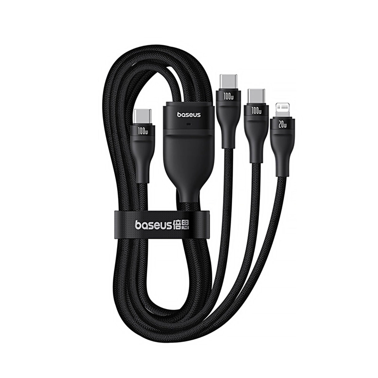 Baseus Flash Series 3 3in1 kabel 100W USB-C - USB-C + USB-C + Lightning 1,5 m + 3 x 0,25 m - sort
