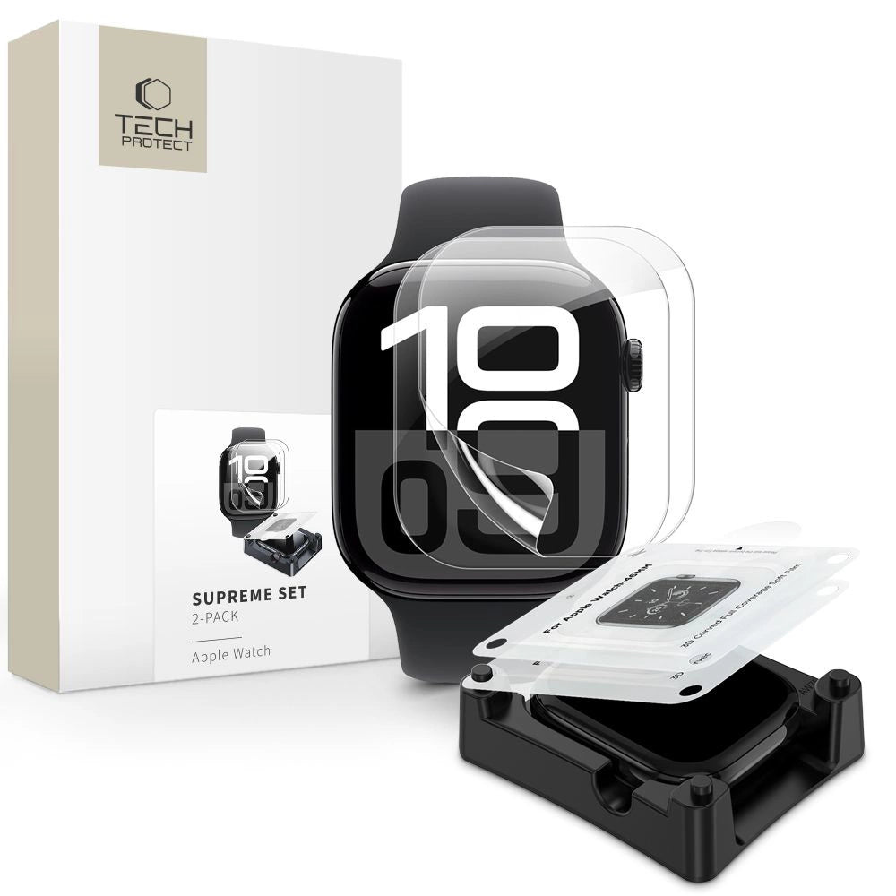 Tech-Protect Supreme Hydrogel Film Set 2-pakning til Apple Watch 10 46 mm - gennemsigtig