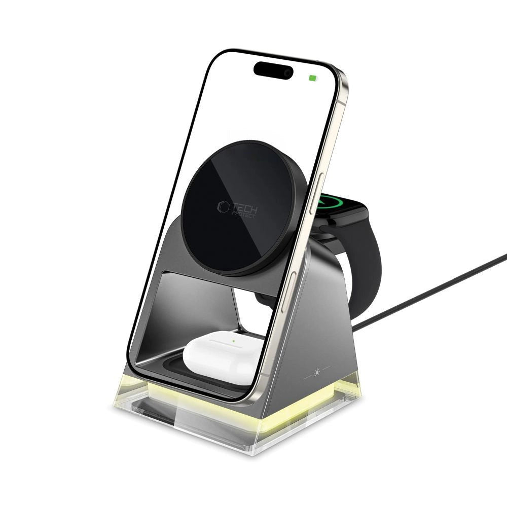 Tech-Protect QI15W-A43 3in1 trådløs oplader med MagSafe til Apple-enheder - sort