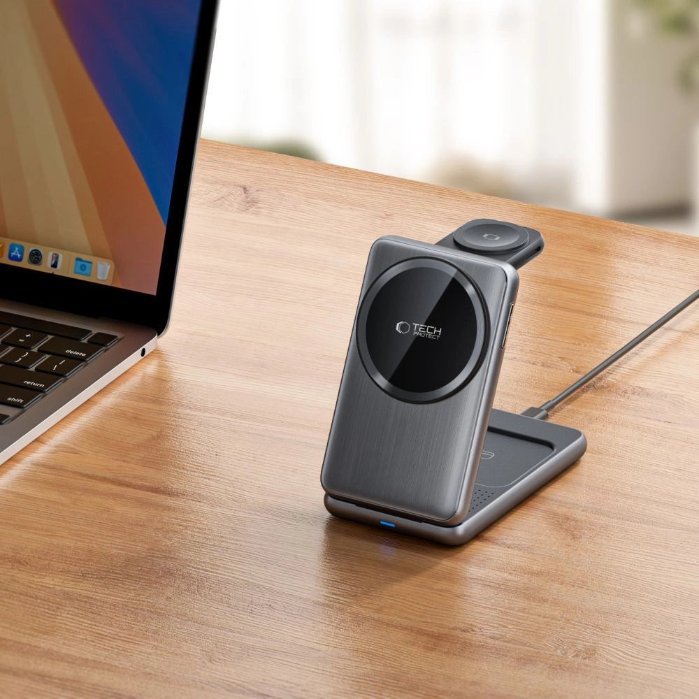 QI15W-A42 3in1 induktiv oplader med MagSafe til Apple-enheder - Grå