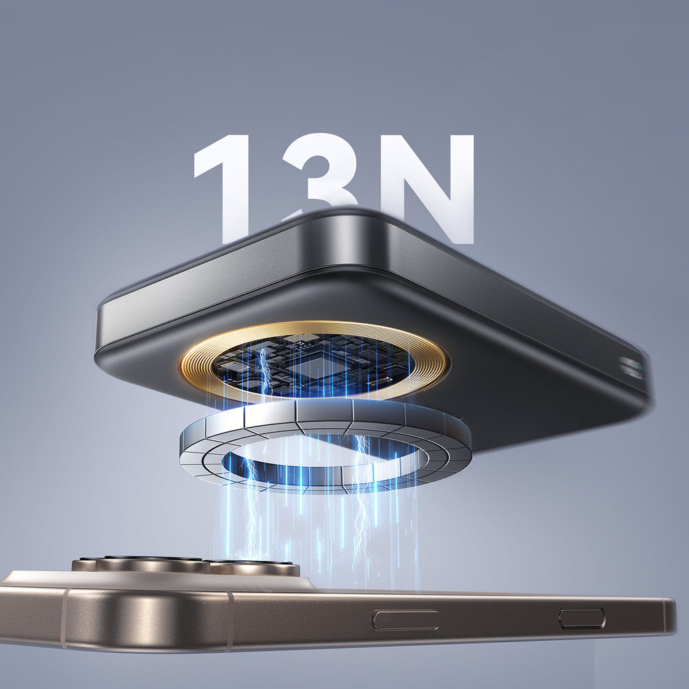 Joyroom JR-PBM12 Power Bank 10000mAh 22,5W MagSafe Kompatibel, 15W trådløs opladning, med ringbase - sort