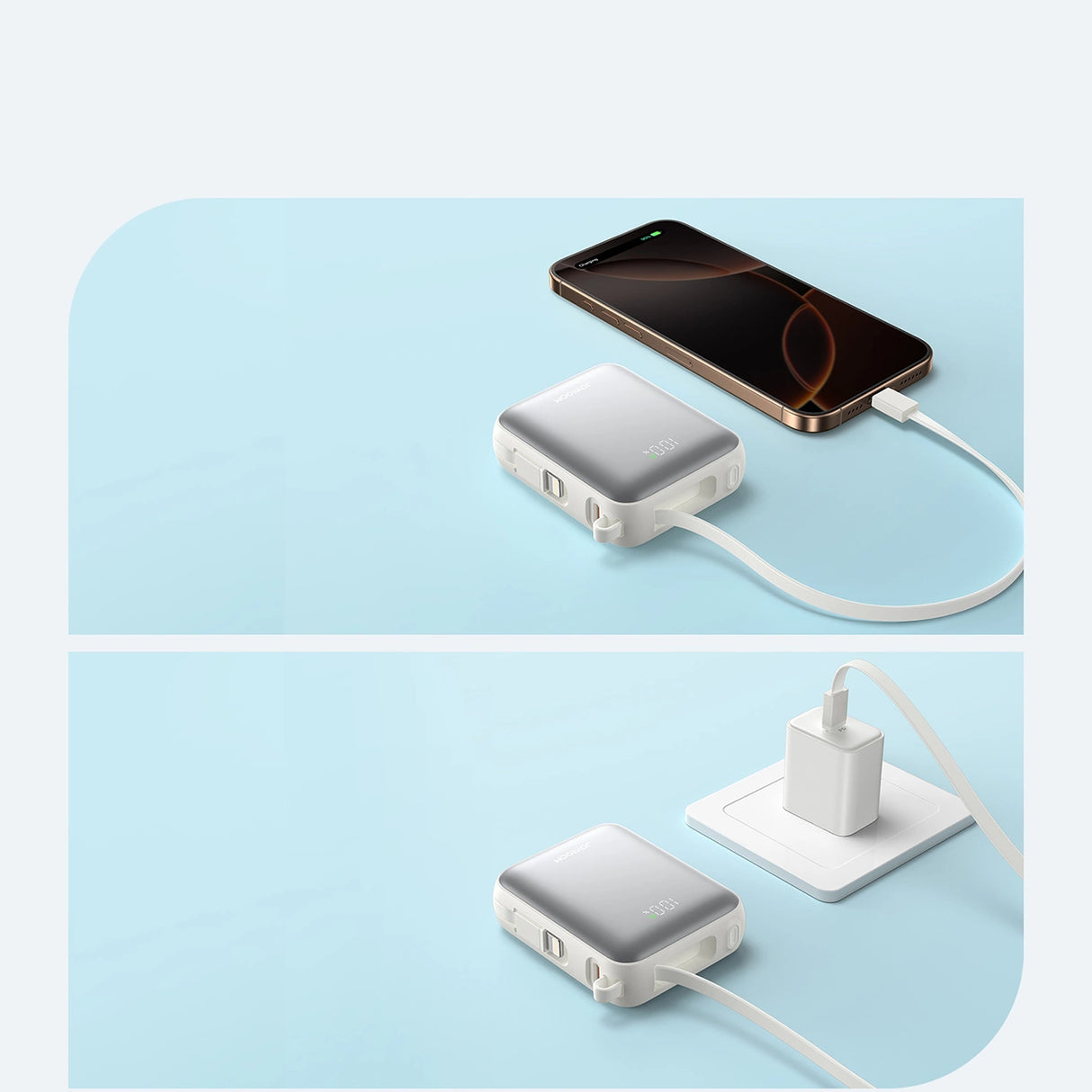 Joyroom JR-PBF27 10000mAh 22.5W Powerbank med indbygget USB-C og Lightning-kabler - hvid