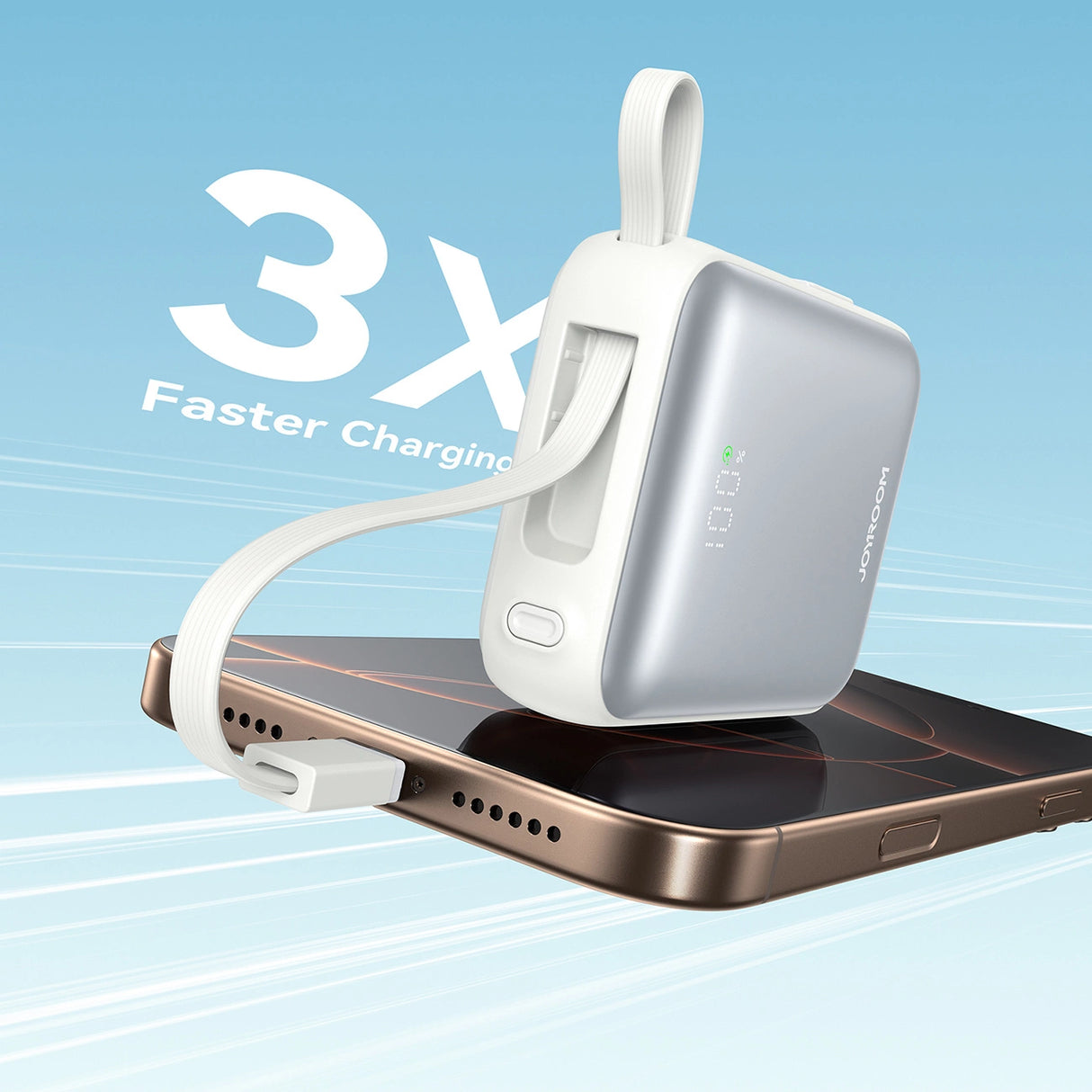 Joyroom JR-PBF27 10000mAh 22.5W Powerbank med indbygget USB-C og Lightning-kabler - hvid