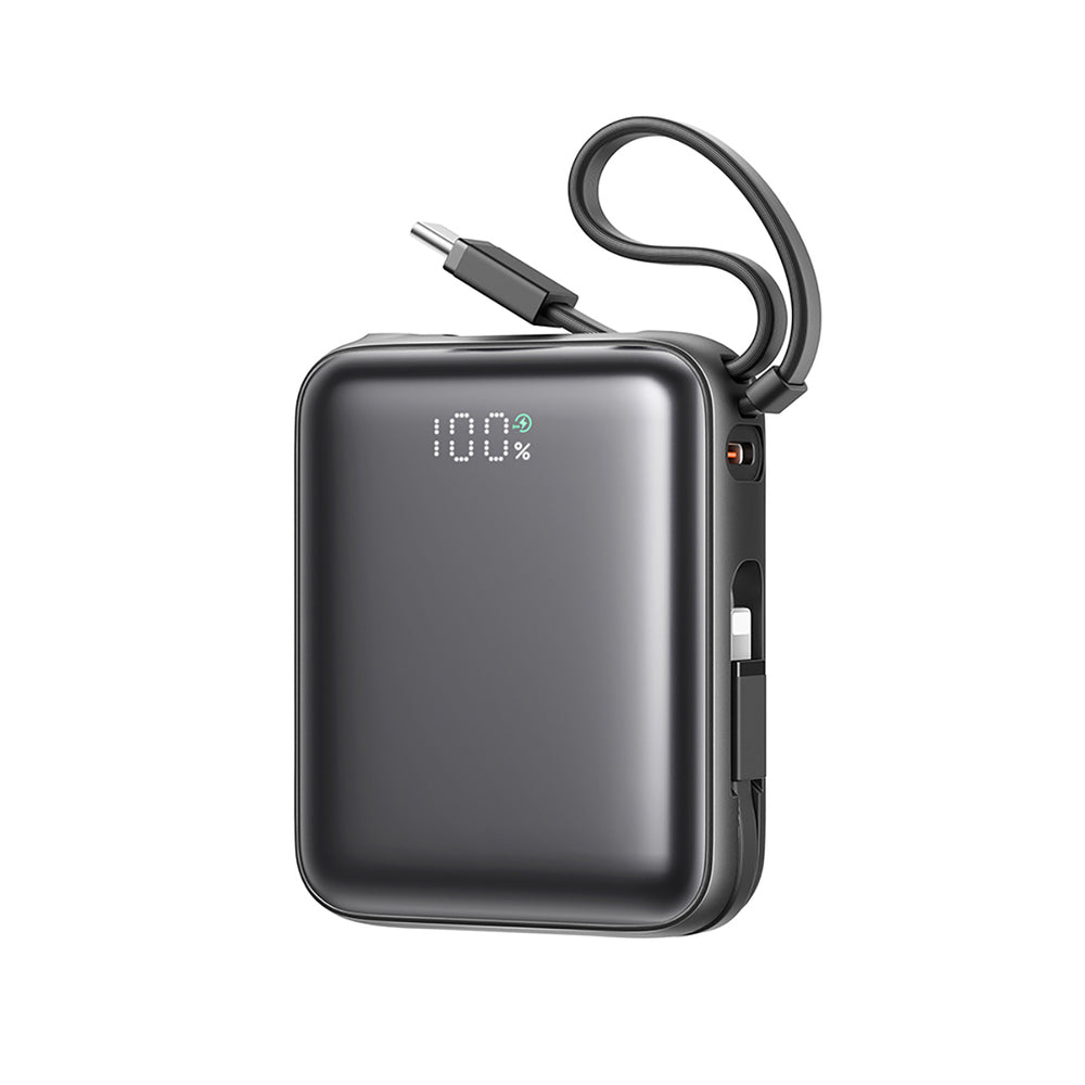 Joyroom JR-PBF27 10000mAh 22.5W Powerbank med indbygget USB-C og Lightning Kabler - sort