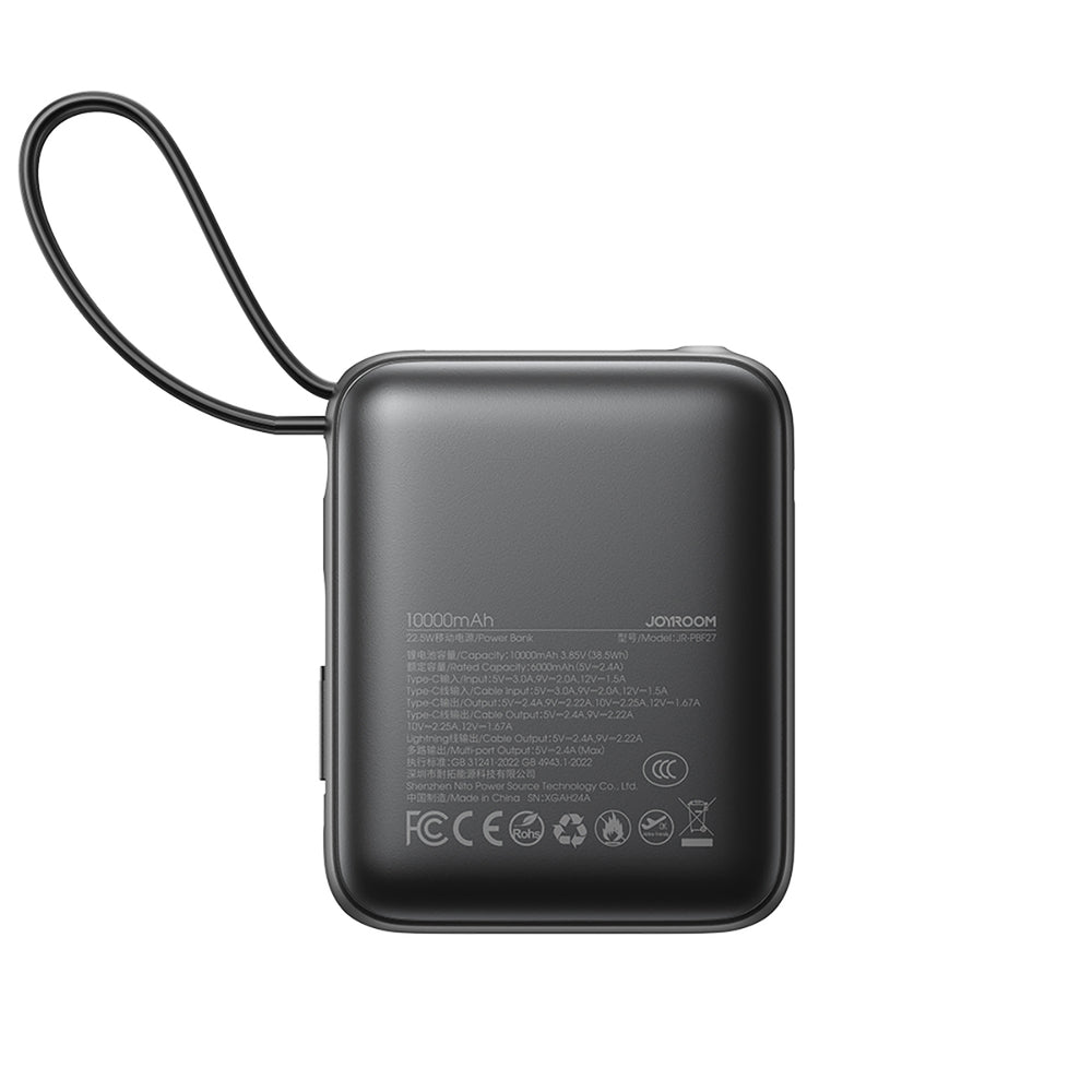 Joyroom JR-PBF27 10000mAh 22.5W Powerbank med indbygget USB-C og Lightning Kabler - sort