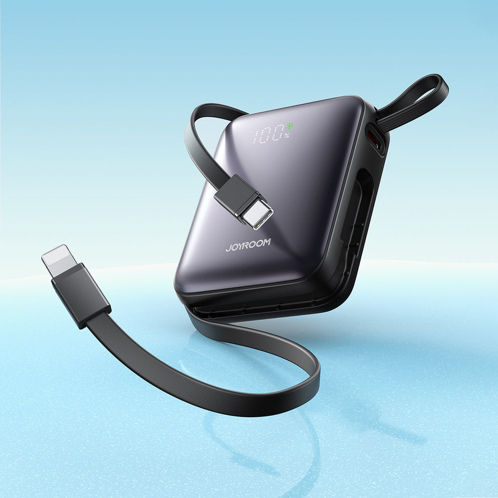 Joyroom JR-PBF27 10000mAh 22.5W Powerbank med indbygget USB-C og Lightning Kabler - sort